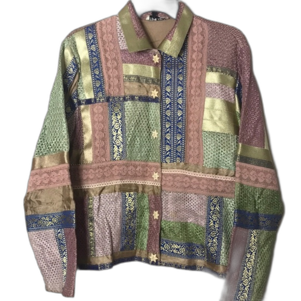 Vtg Marisol patchwork star button up fall winter cardigan coat size small